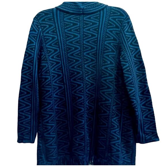 Style & Co Open Front Cardigan XL – Navy Blue Aztec Pattern Knit Fringe Sweater - Picture 2 of 8